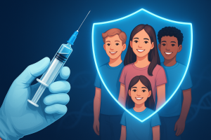 Illustration of HPV vaccine preventing cervical cancer