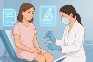 Medical illustration of a Pap smear for cervical cancer screening
