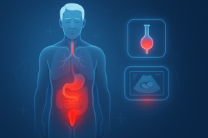 Illustration of urinary and prostate symptoms in prostate cancer