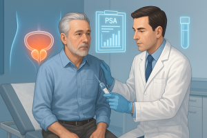 Medical illustration of PSA test screening for prostate cancer