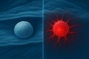Diagram illustrating the difference between benign and malignant tumors