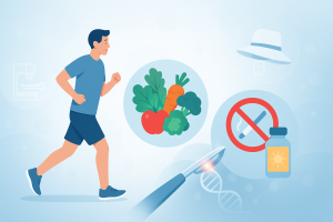 Illustration of healthy lifestyle choices for cancer prevention